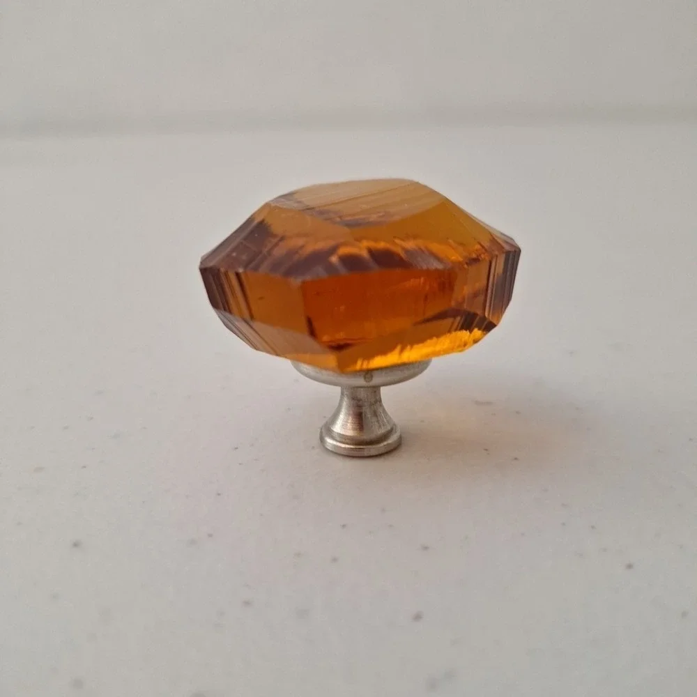 Vintage Antique MCM Amber Jewel Diamond Cut Drawer Pull Knob Door Handle